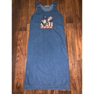 Vintage Denim Jumper Dress Take Two Clothing Co. Patriotic Flag Usa Dog Print M